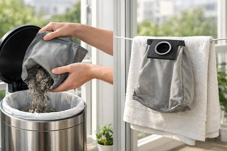 تخلیه و شست و شوی کیسه دائمی جاروبرقی و خشک کردن کامل